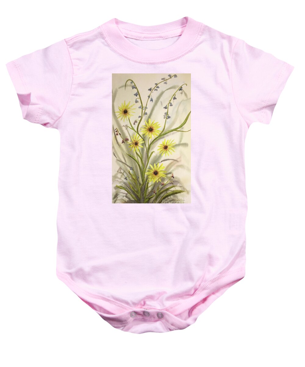 Flower Baby Onesie featuring the painting Wild Daisies and Blue Bells by Catherine Ludwig Donleycott