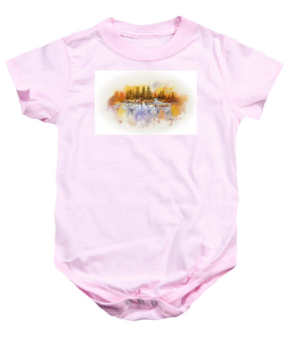Waterfall Baby Onesie featuring the painting Watercolor Waterfall by Shirley Dutchkowski