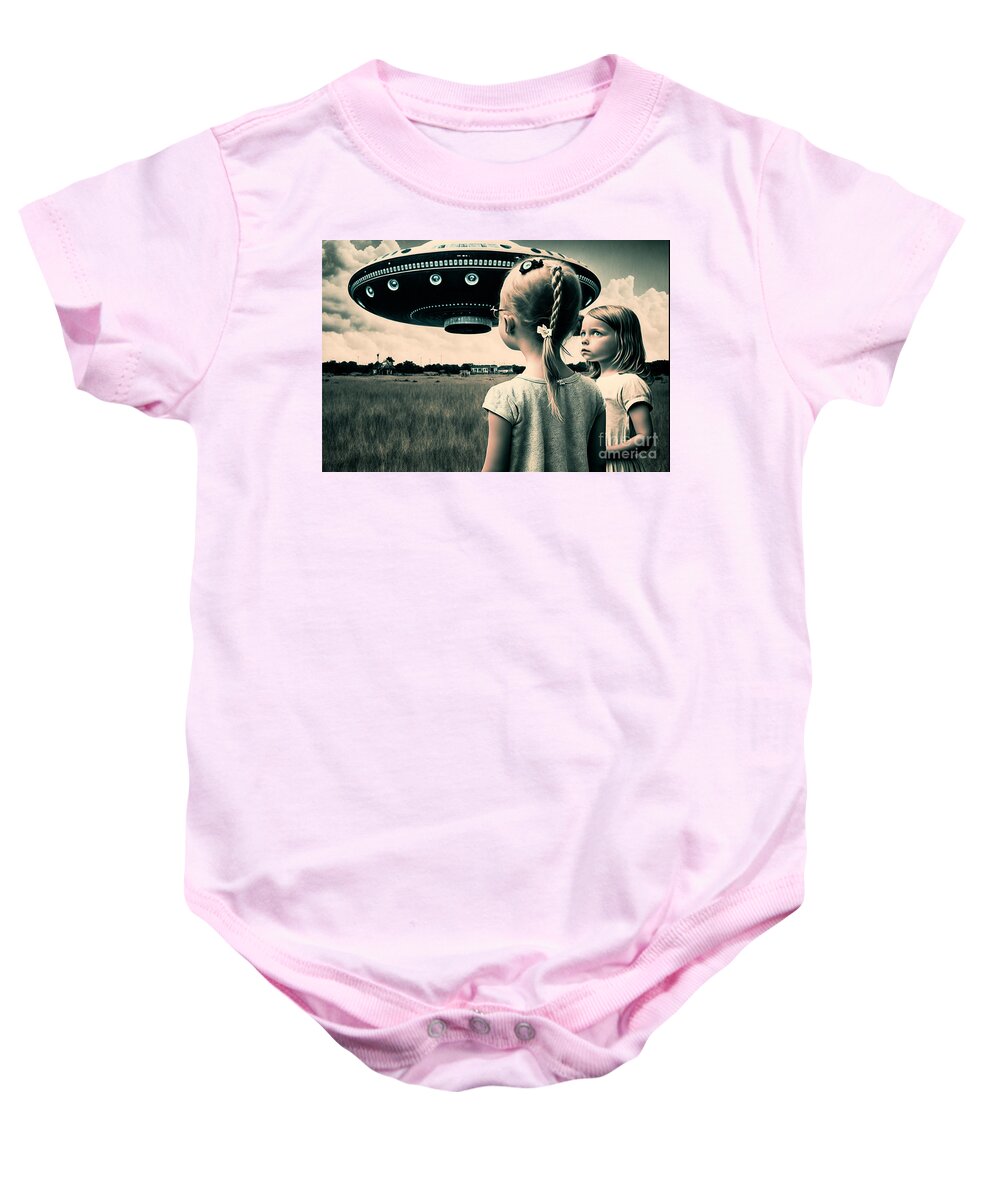 Ufo Baby Onesie featuring the digital art We Really Should Go Now by Jay Schankman