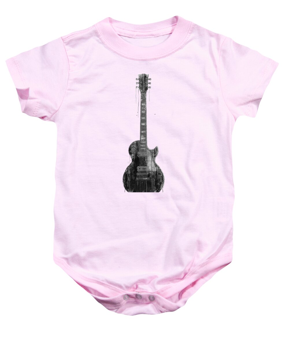 Guitar Baby Onesie featuring the digital art While My Guitar Gently Weeps - Black and White by Nikki Marie Smith