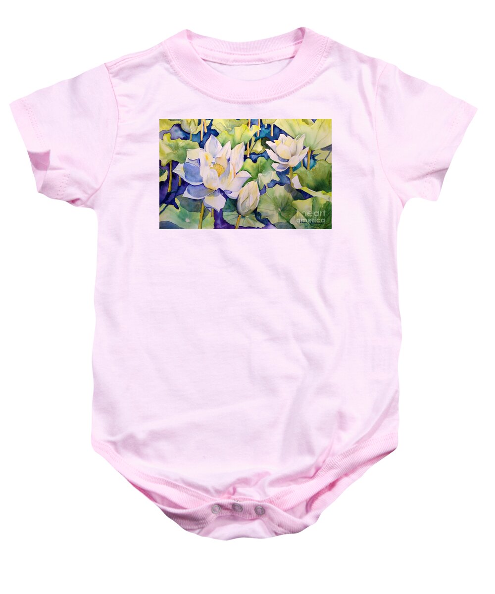Lotus Baby Onesie featuring the painting White Lotus by Liana Yarckin