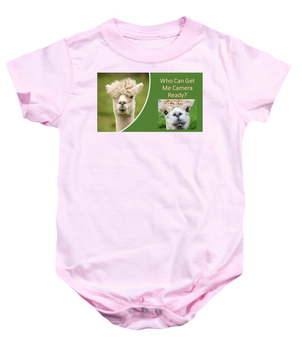 Alpaca Baby Onesie featuring the photograph Who Can Get Me Camera Ready by Nancy Ayanna Wyatt