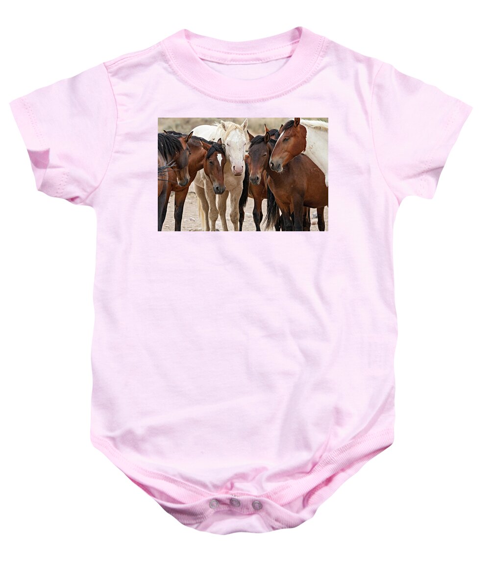 Wild Horses Baby Onesie featuring the photograph Wild Horse Huddle by Wesley Aston
