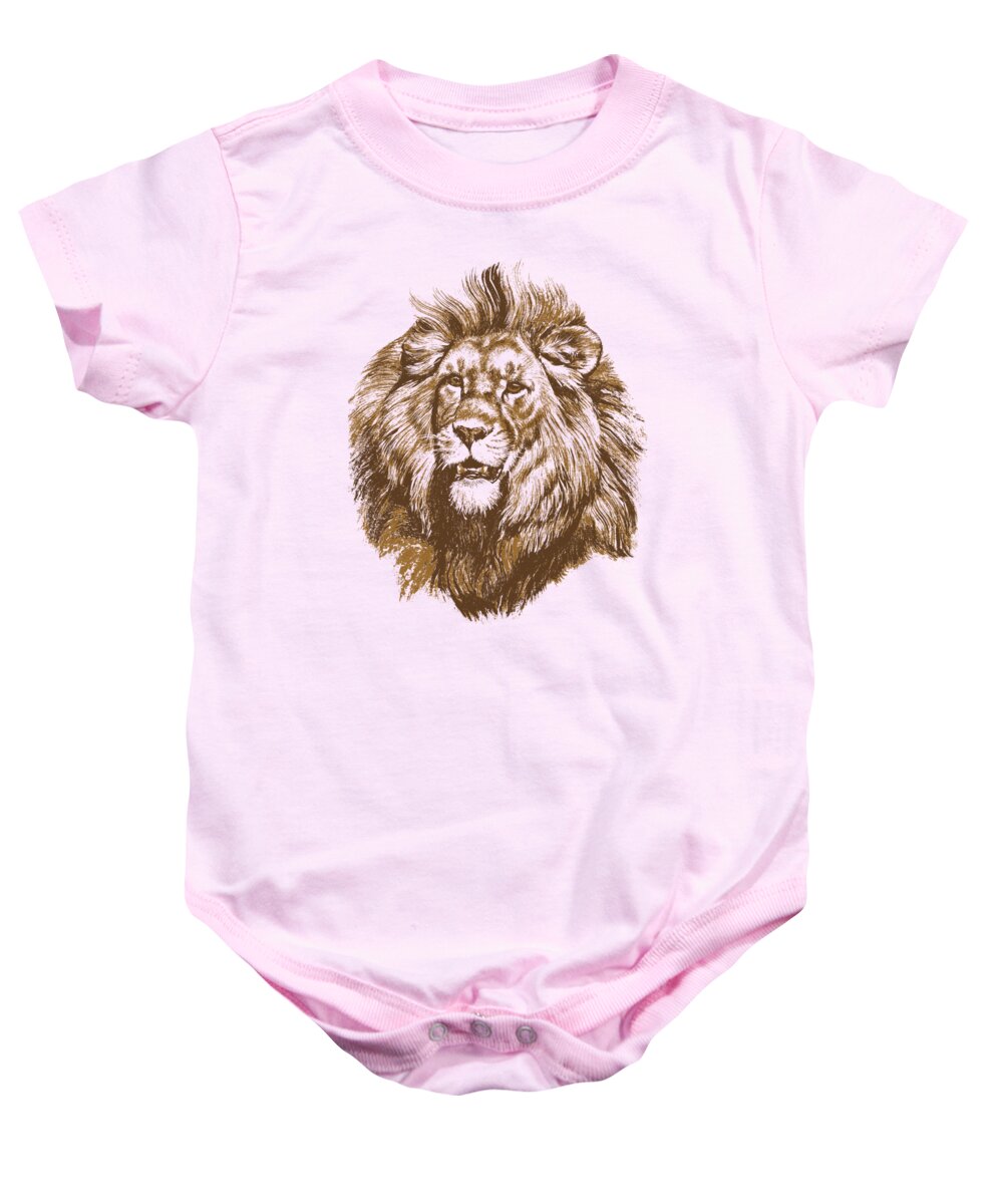 Drawing Baby Onesie featuring the drawing Wildlife Lion King Portrait Hand drawn vintage illustration by Julien