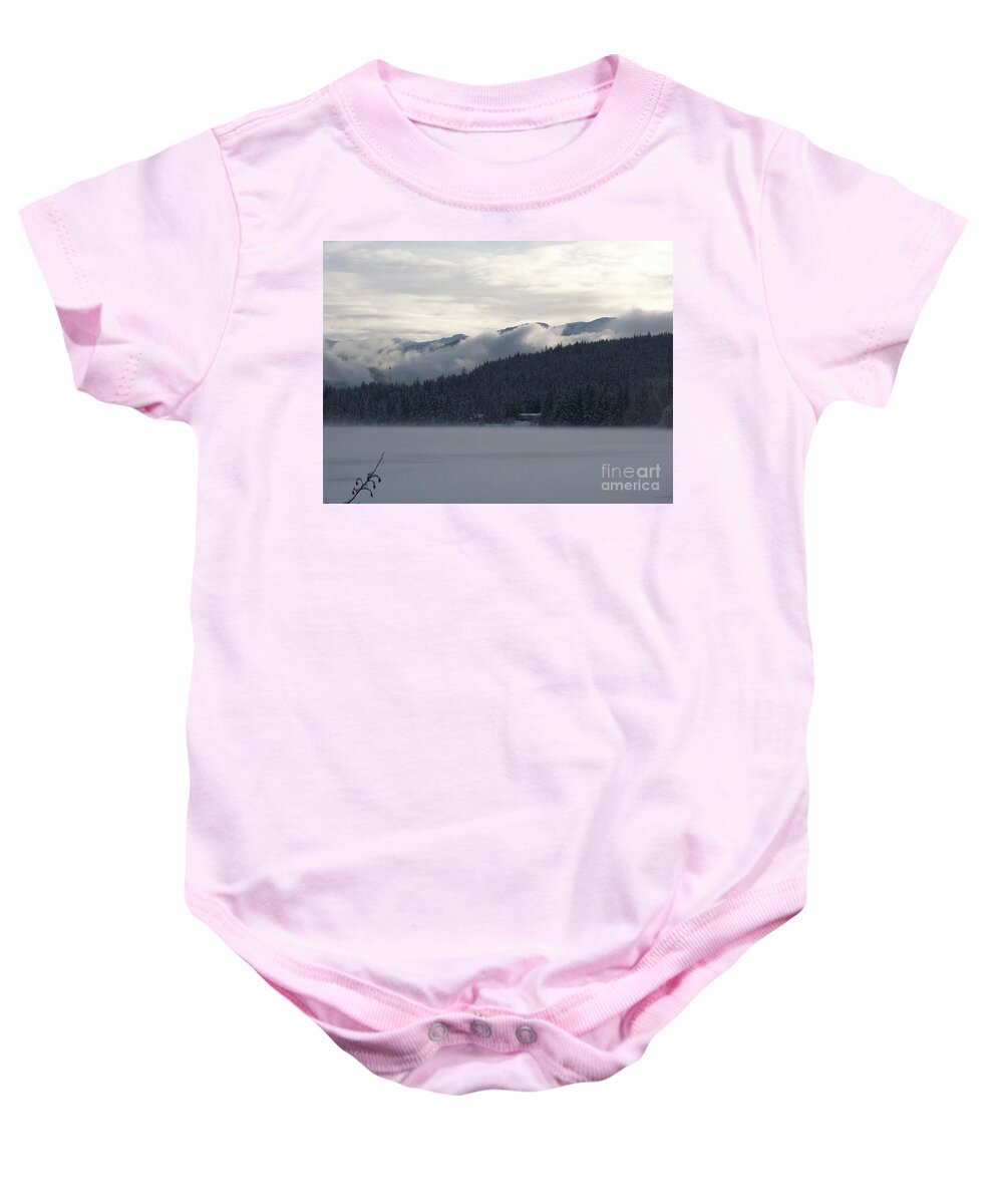 #alaska #juneau #ak #cruise #tours #vacation #peaceful #aukelake #snow #winter #cold #postcard #morning #dawn Baby Onesie featuring the photograph Winter Escape by Charles Vice