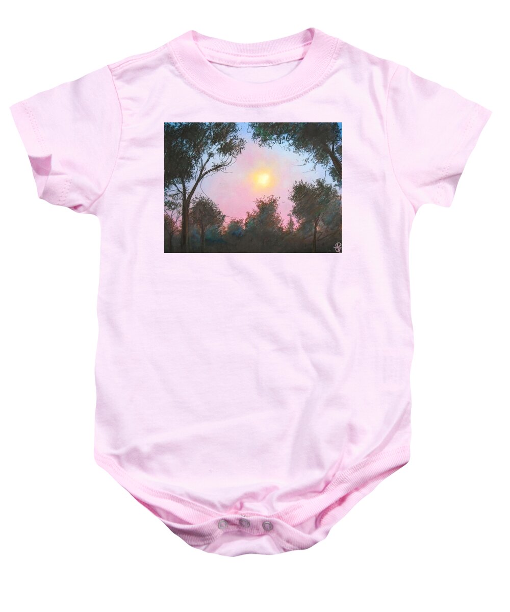 Forest Sky Baby Onesie featuring the painting Woodland Harmony by Jen Shearer