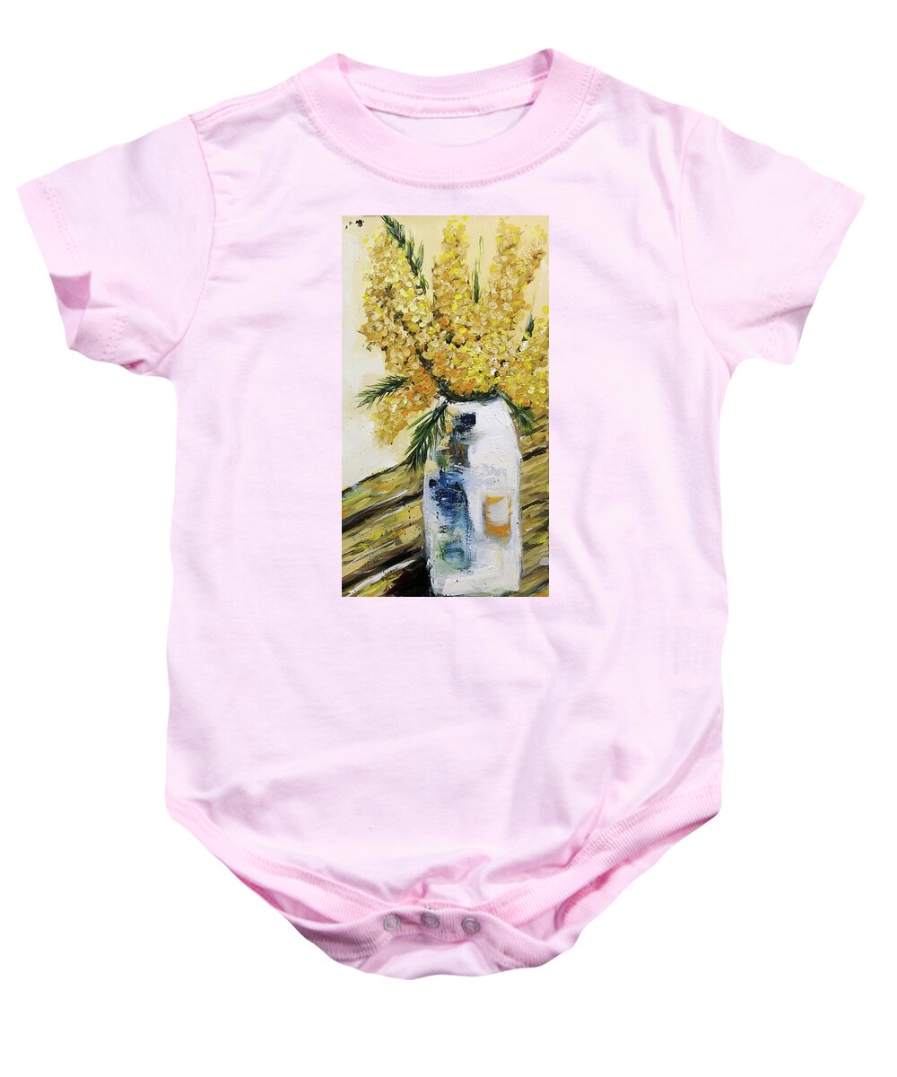 Flowers Baby Onesie featuring the painting Yellow Bunch by Roxy Rich