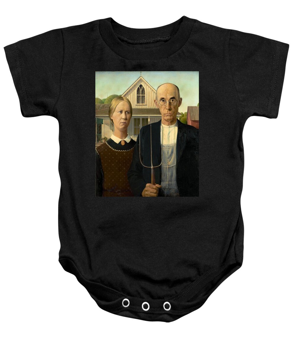 #faatoppicks Baby Onesie featuring the painting American Gothic #6 by Grant Wood