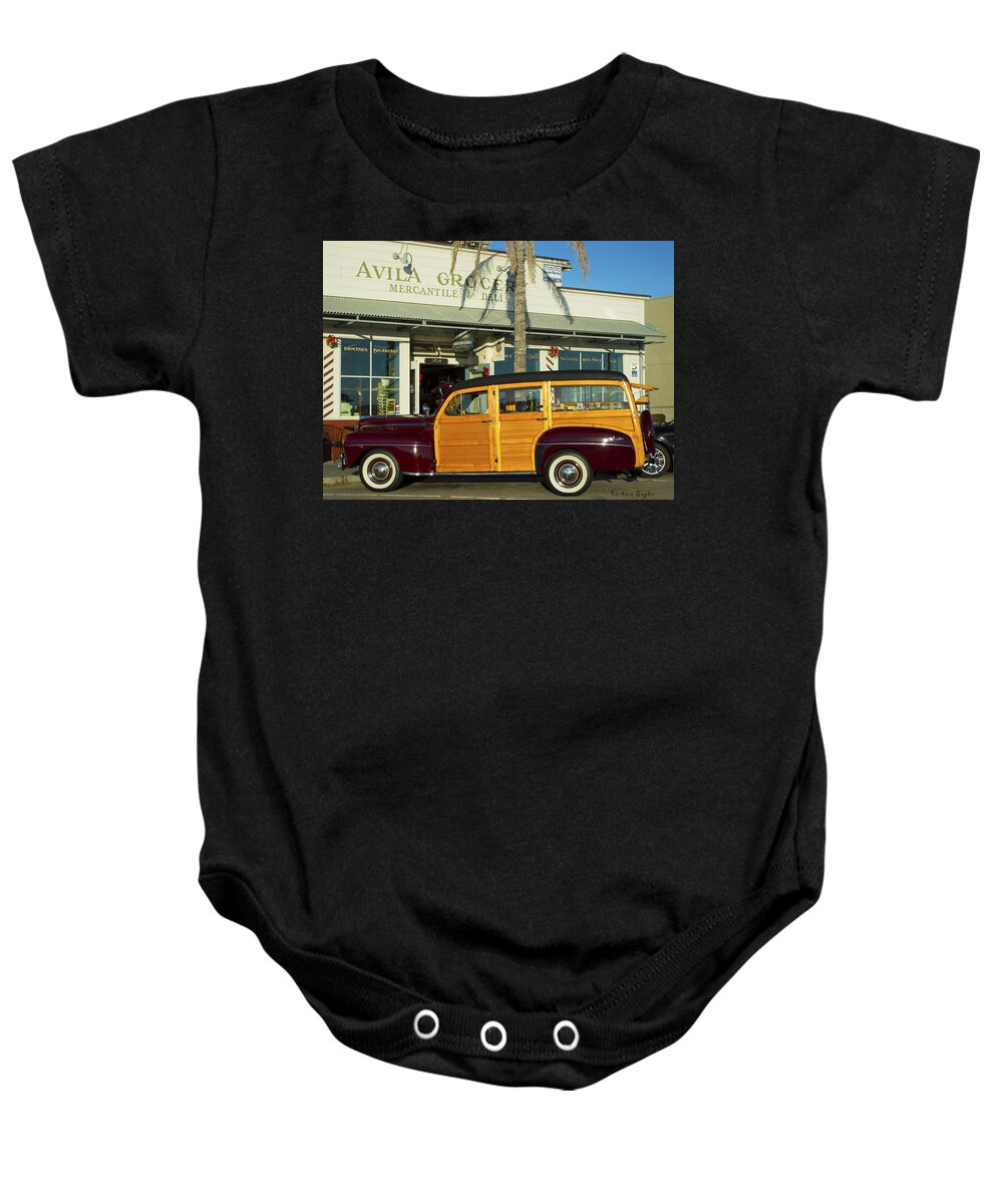 1948 Ford Woody Baby Onesie featuring the photograph Avila Beach Woody by Barbara Snyder