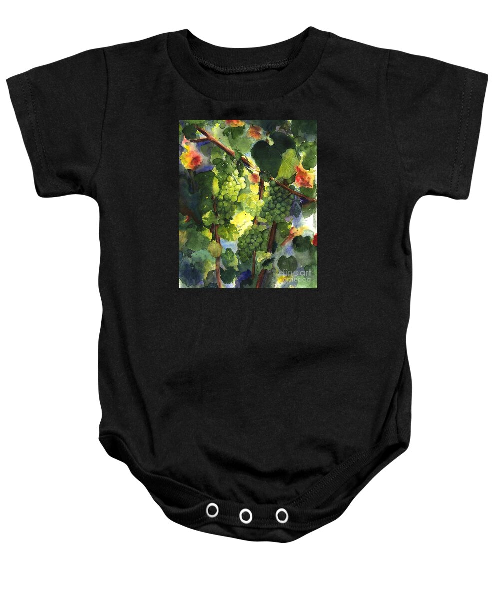 Green Grapes Baby Onesie featuring the painting Chardonnay au Soliel by Maria Hunt