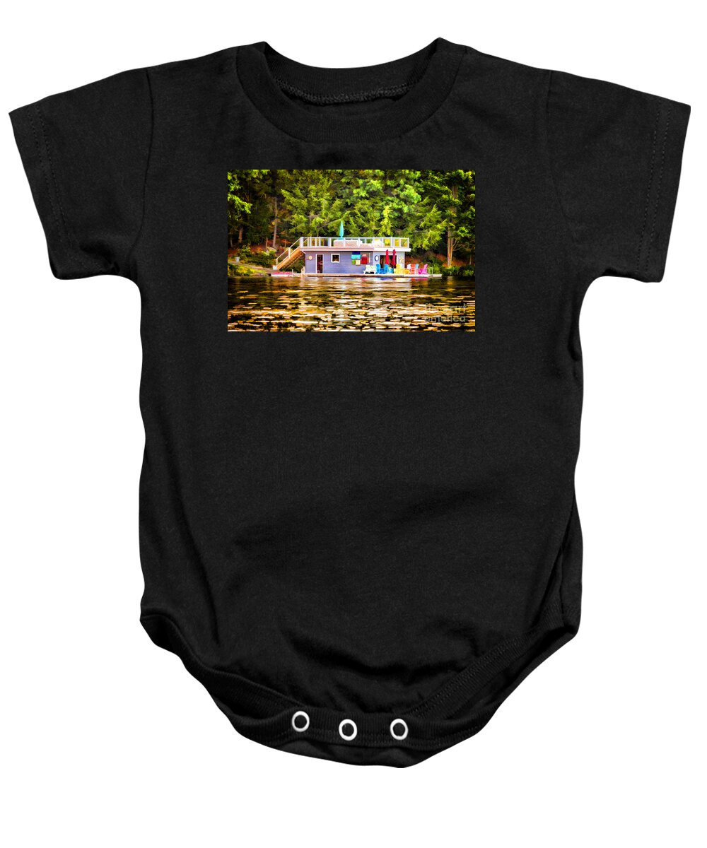 Colorful Baby Onesie featuring the photograph Colorful boathouse #1 by Les Palenik