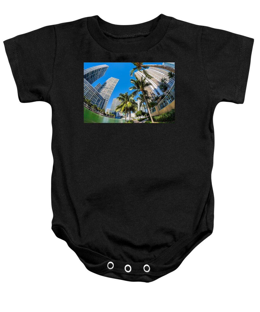Architecture Baby Onesie featuring the photograph Downtown Miami Brickell Fisheye #1 by Raul Rodriguez