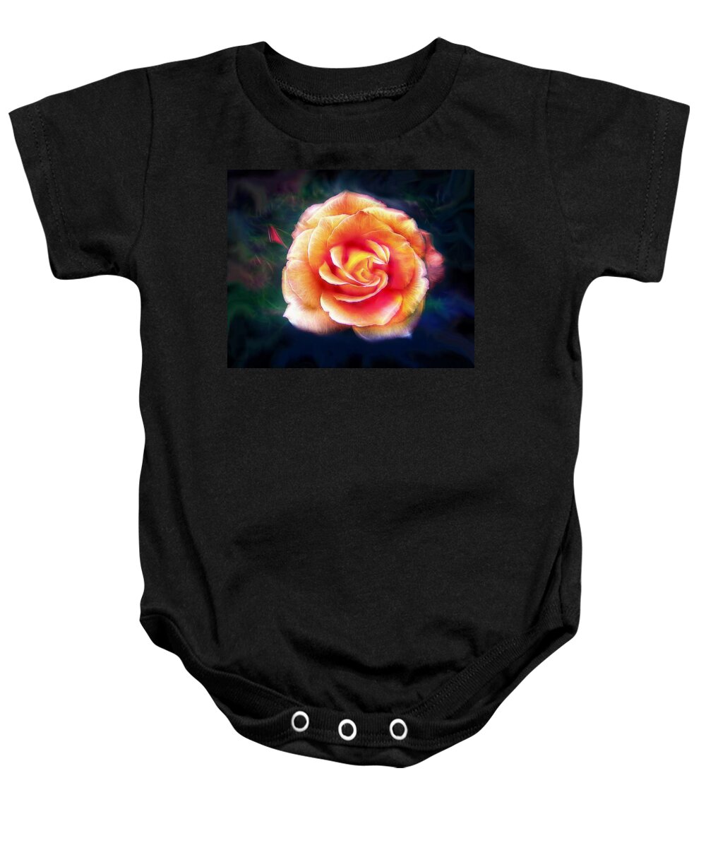 Glowing Rose Baby Onesie featuring the digital art Glowing Rose #1 by Lilia S