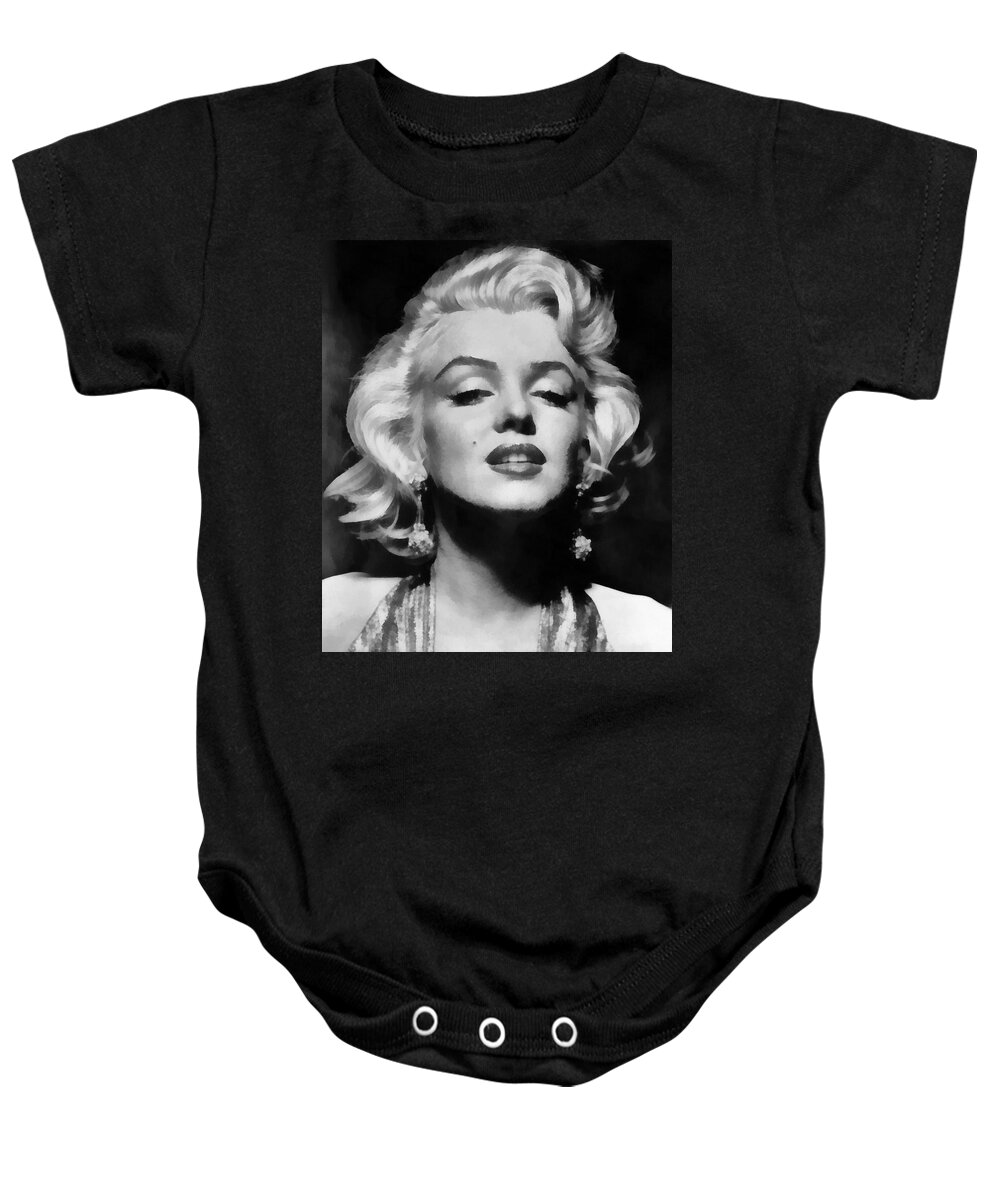 Marilyn Monroe Baby Onesie featuring the digital art Marilyn Monroe - Black and White #1 by Georgia Clare