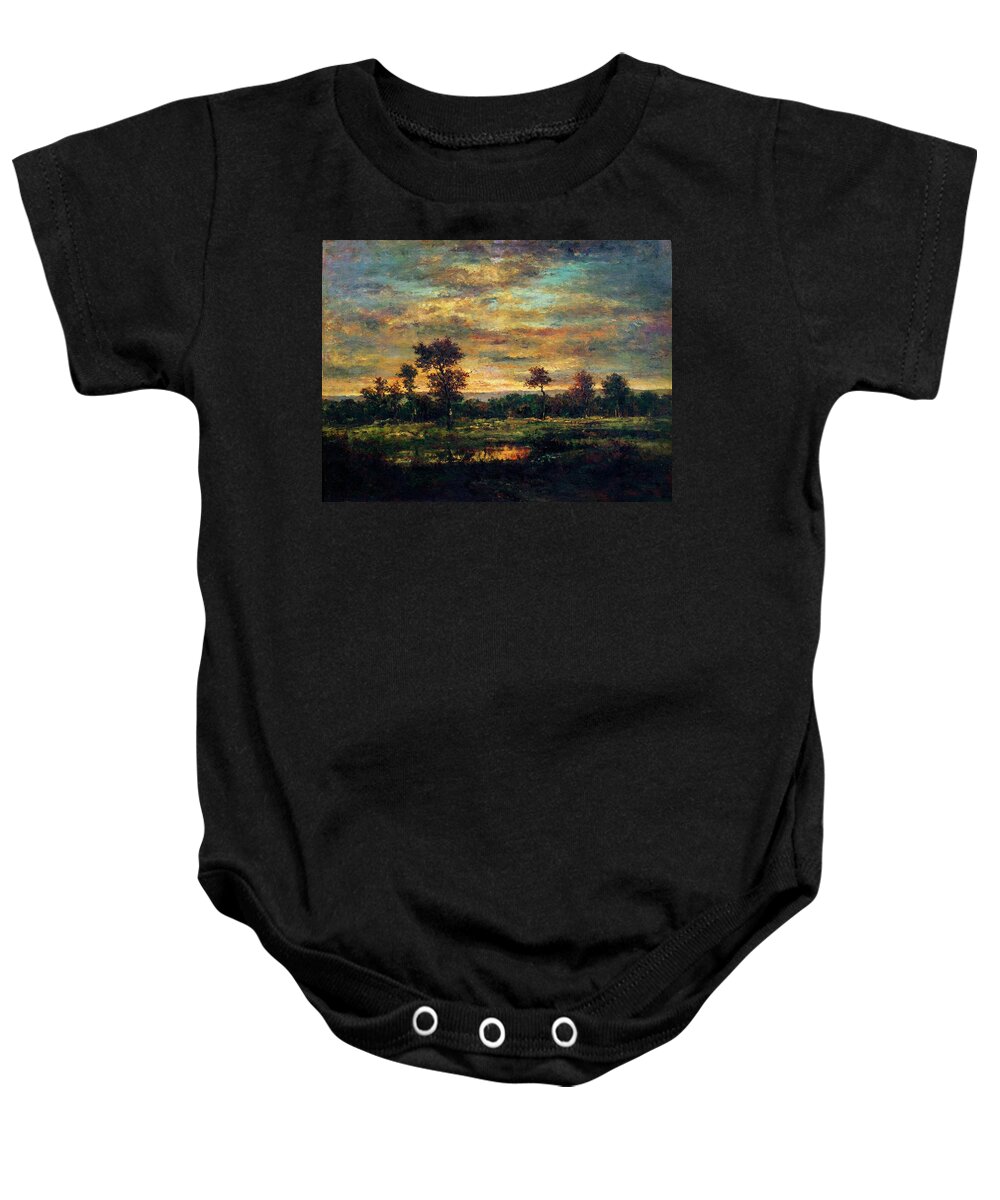 Theodore Rousseau Baby Onesie featuring the painting Pond At The Edge Of A Wood #1 by Theodore Rousseau