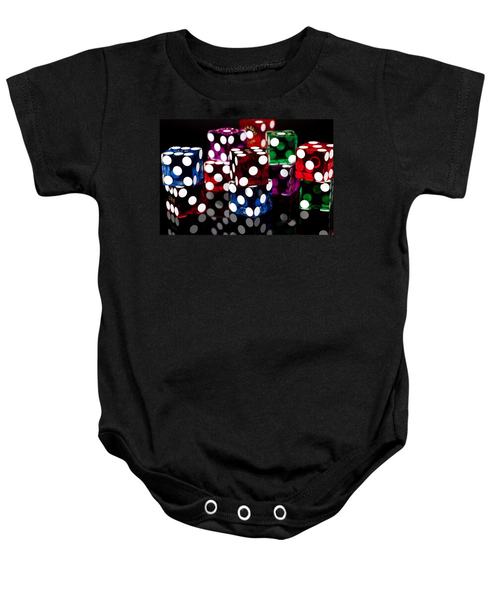 Dice Baby Onesie featuring the photograph Colorful Dice by Raul Rodriguez