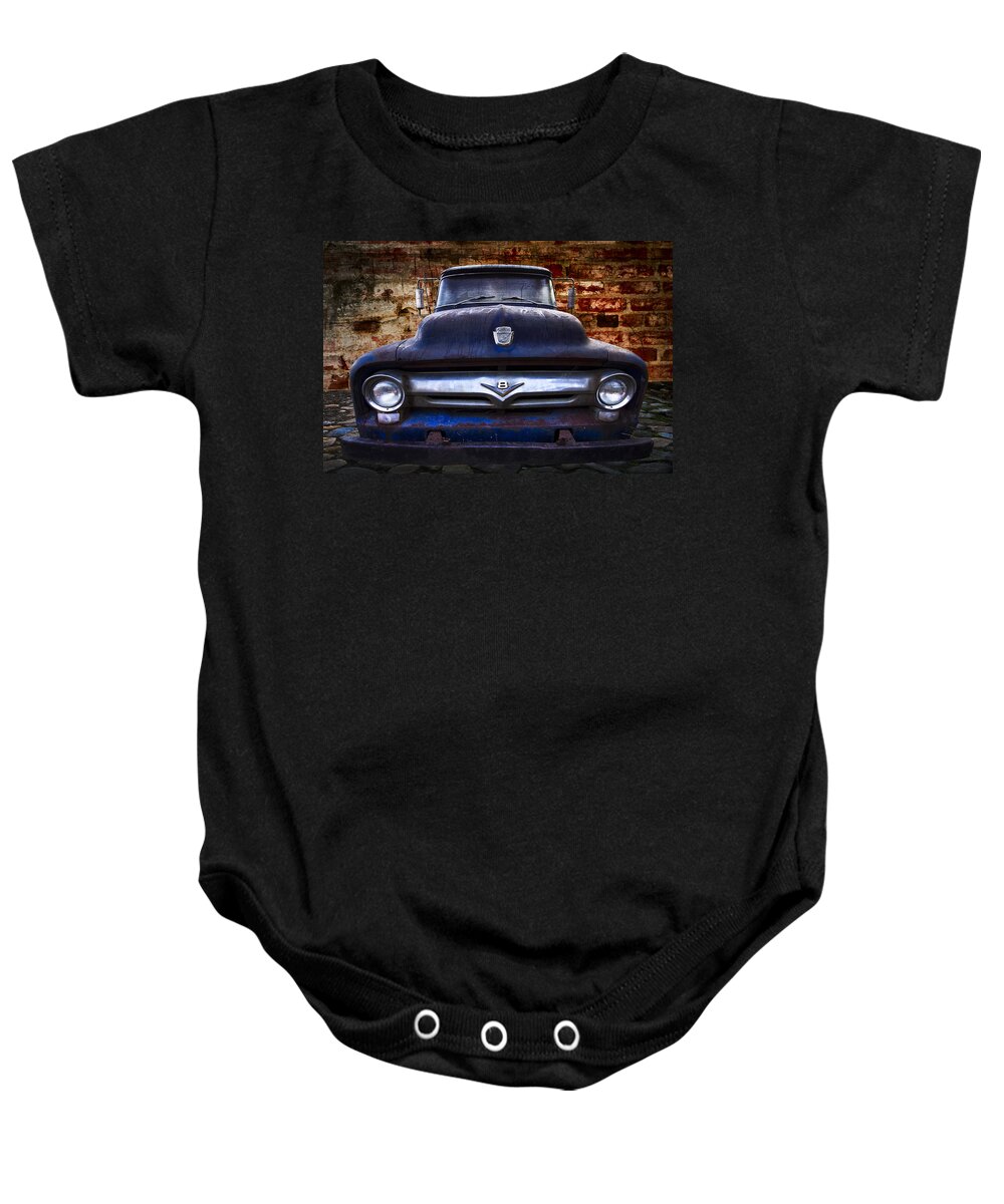'56 Baby Onesie featuring the photograph 1956 Ford V8 by Debra and Dave Vanderlaan