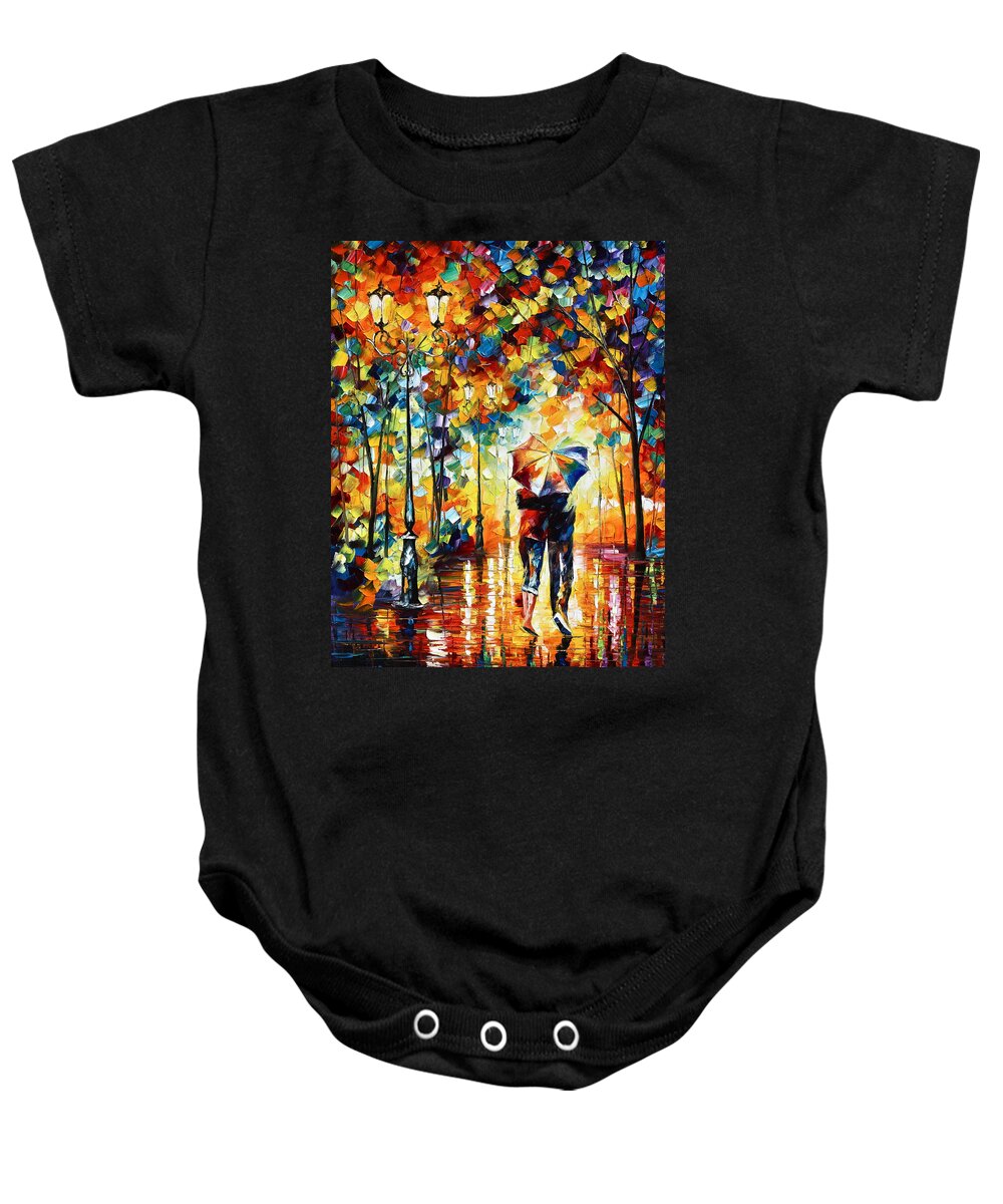 Couple Baby Onesie featuring the painting Under one umbrella by Leonid Afremov