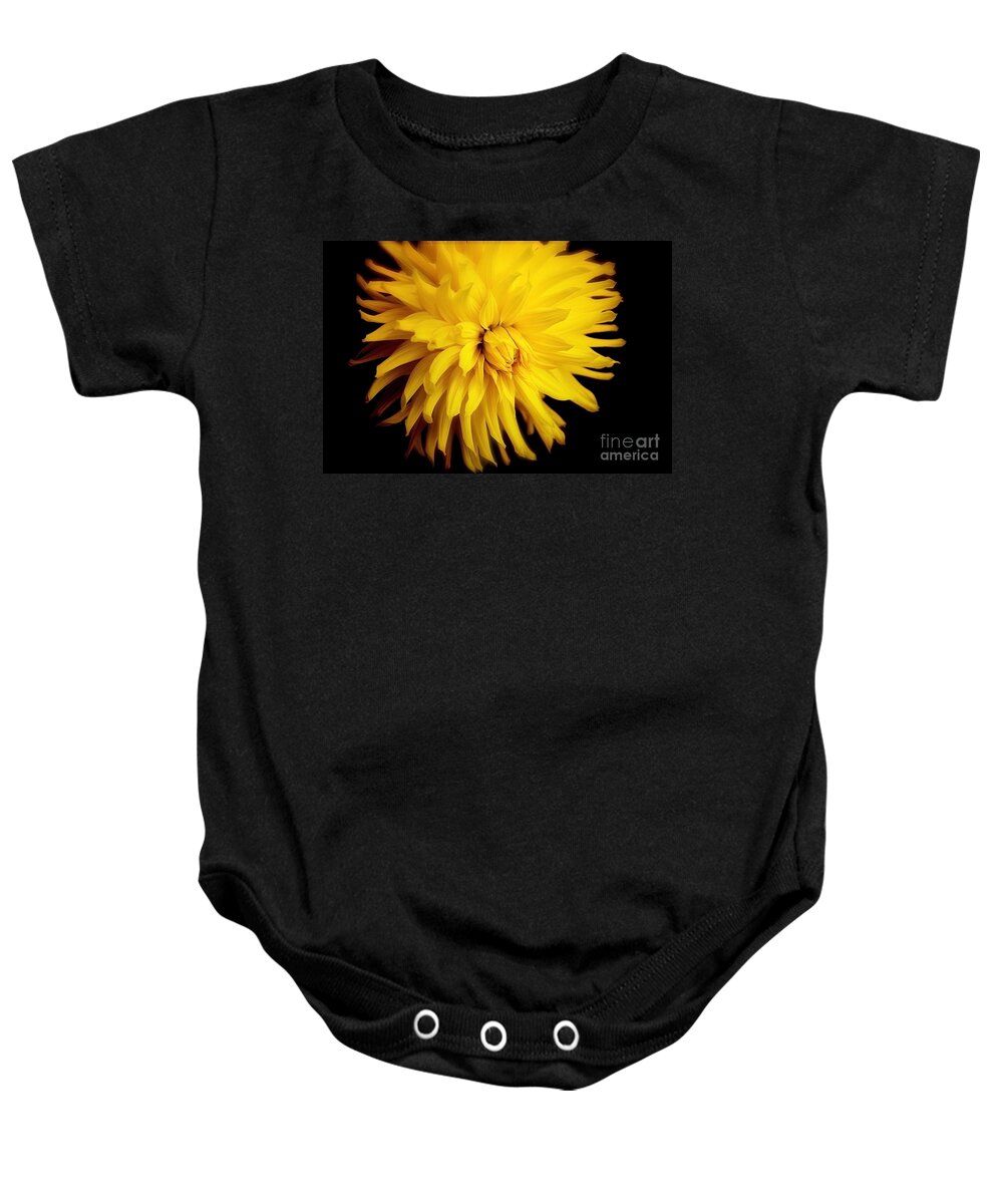 Dahlia Baby Onesie featuring the photograph Yellow Dahlia by Lisa Billingsley