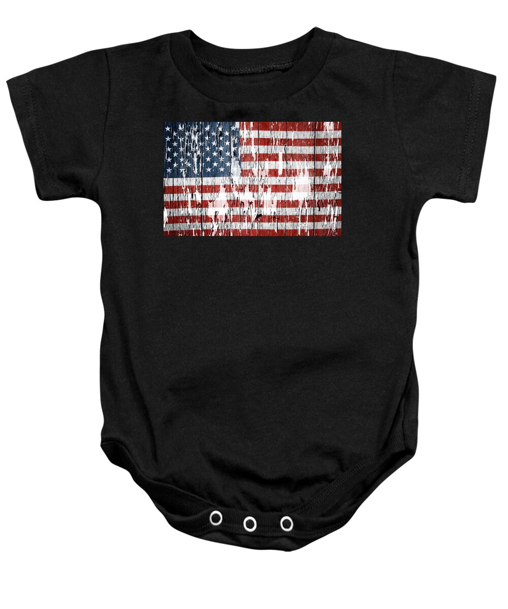 Flag Baby Onesie featuring the photograph American flag grunge effect by Les Cunliffe