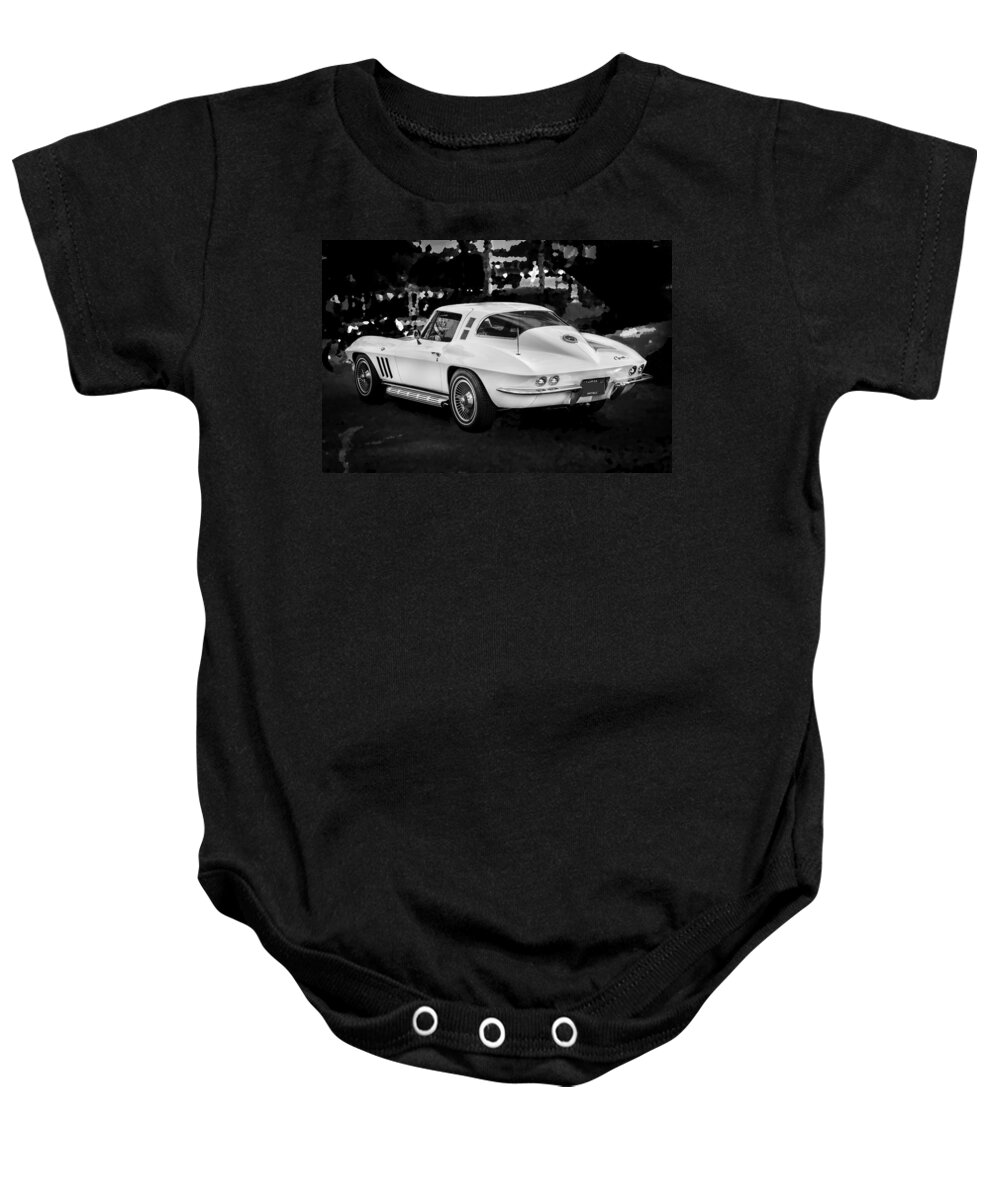 1965 Baby Onesie featuring the photograph 1965 Chevrolet Corvette Sting Ray Coupe BW #6 by Rich Franco
