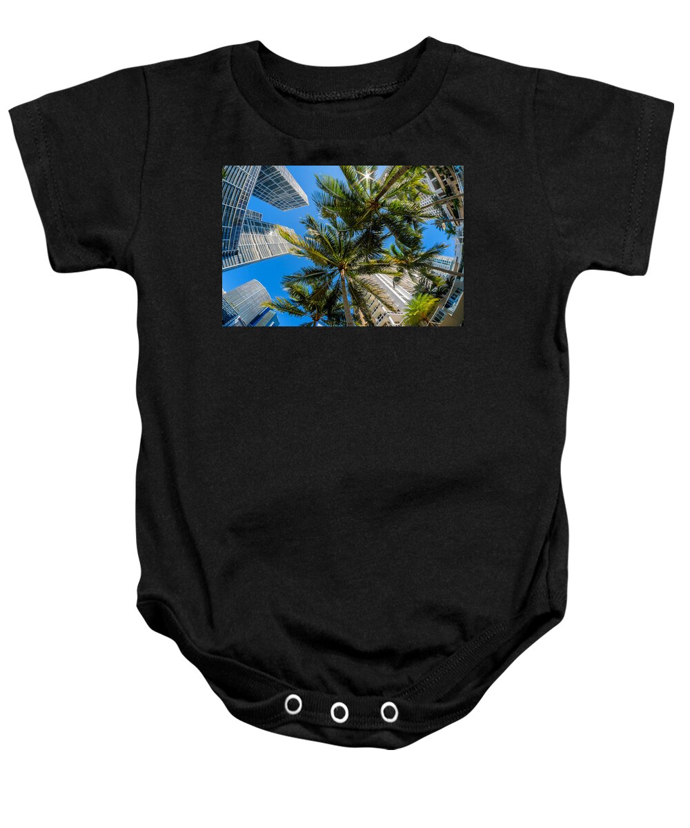 Architecture Baby Onesie featuring the photograph Downtown Miami Brickell Fisheye #5 by Raul Rodriguez