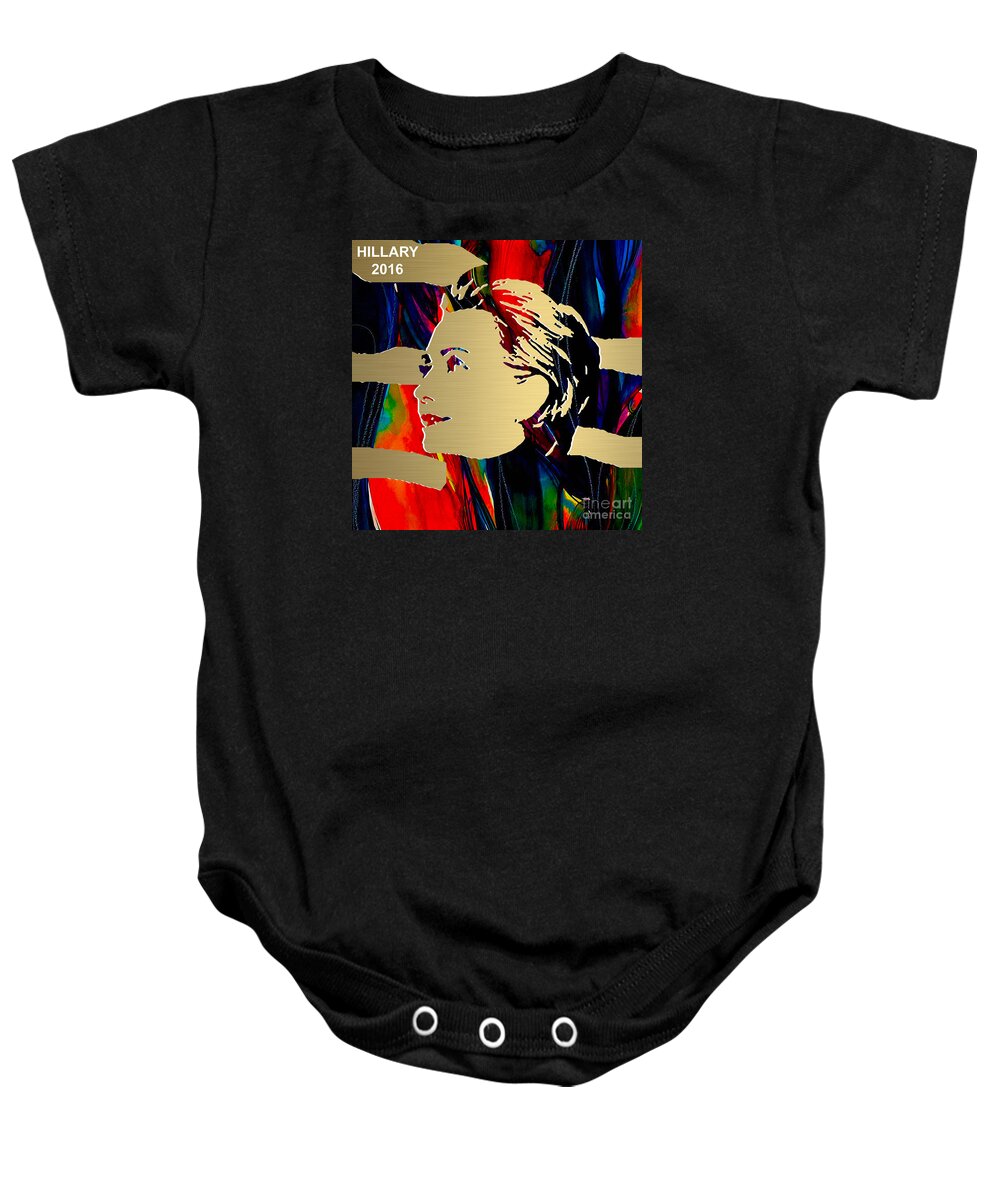 Hillary Clinton Paintings Mixed Media Baby Onesie featuring the mixed media Hillary Clinton Gold Series #1 by Marvin Blaine