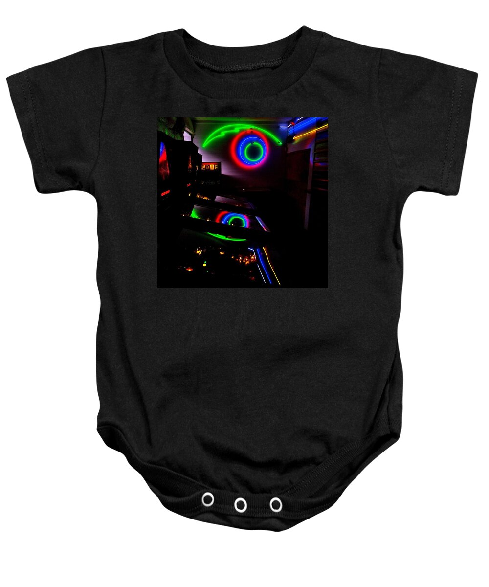 Pinball Baby Onesie featuring the photograph 80s Arcade by Benjamin Yeager