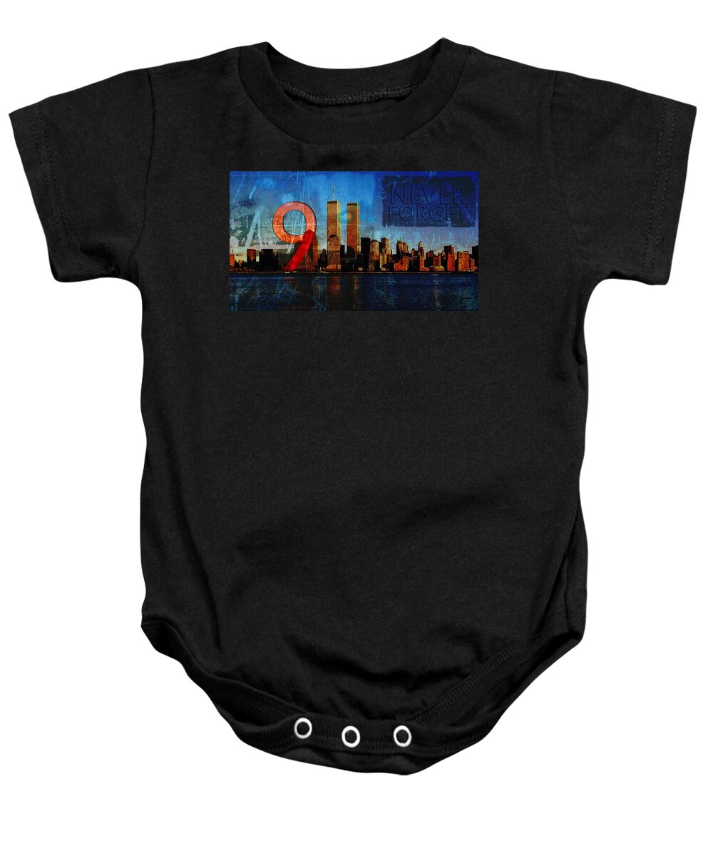 9-11 Baby Onesie featuring the photograph 911 Never Forget by Anita Burgermeister