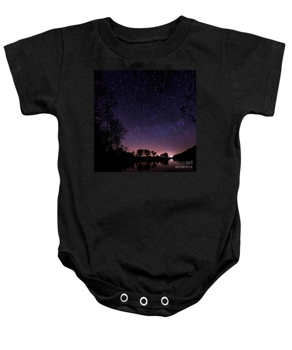 1x1 Baby Onesie featuring the photograph a starry night at the Inn by Hannes Cmarits