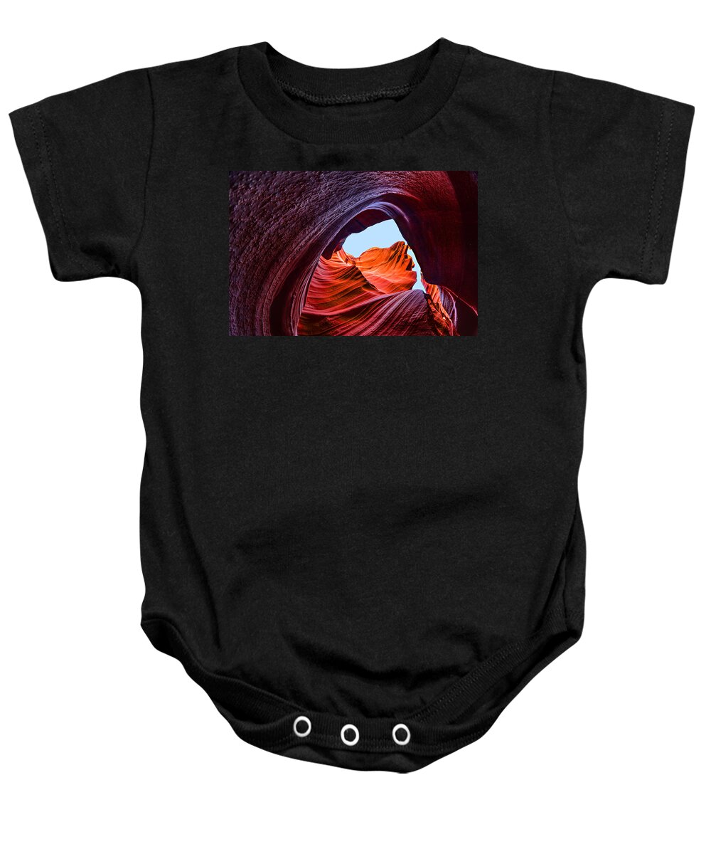 Antelope Canyon Baby Onesie featuring the photograph A Wave of Sandstone by Jason Chu