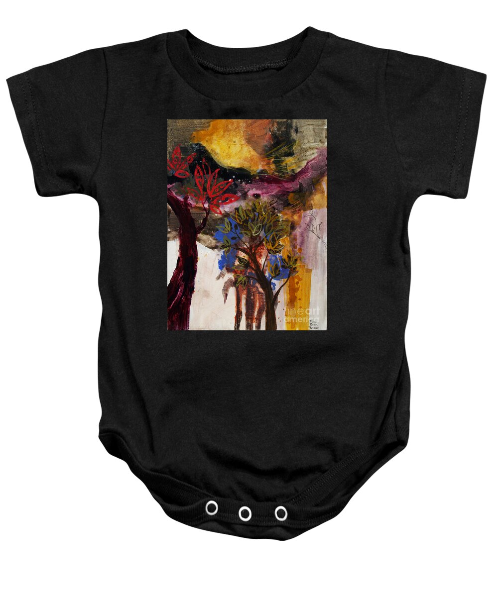 Tree Baby Onesie featuring the painting Above the Tree Tops by Robin Pedrero