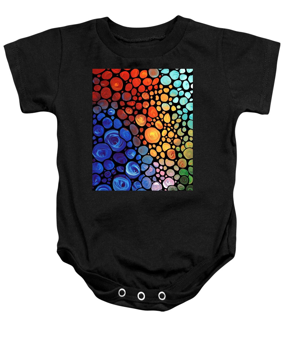 Abstract Baby Onesie featuring the painting Abstract 1 - Colorful Mosaic Art - Sharon Cummings by Sharon Cummings