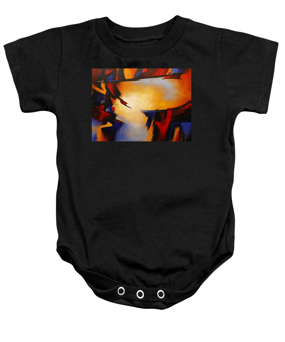 Abstract Baby Onesie featuring the painting Abstract Red Blue Yellow by Glenn Pollard