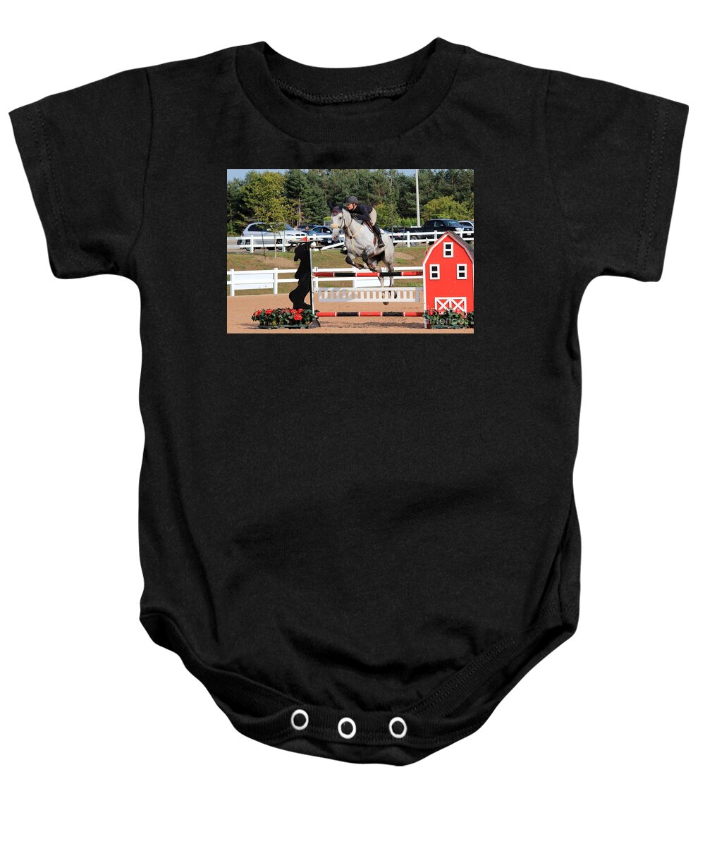 Horse Baby Onesie featuring the photograph Ac-jumper144 by Janice Byer