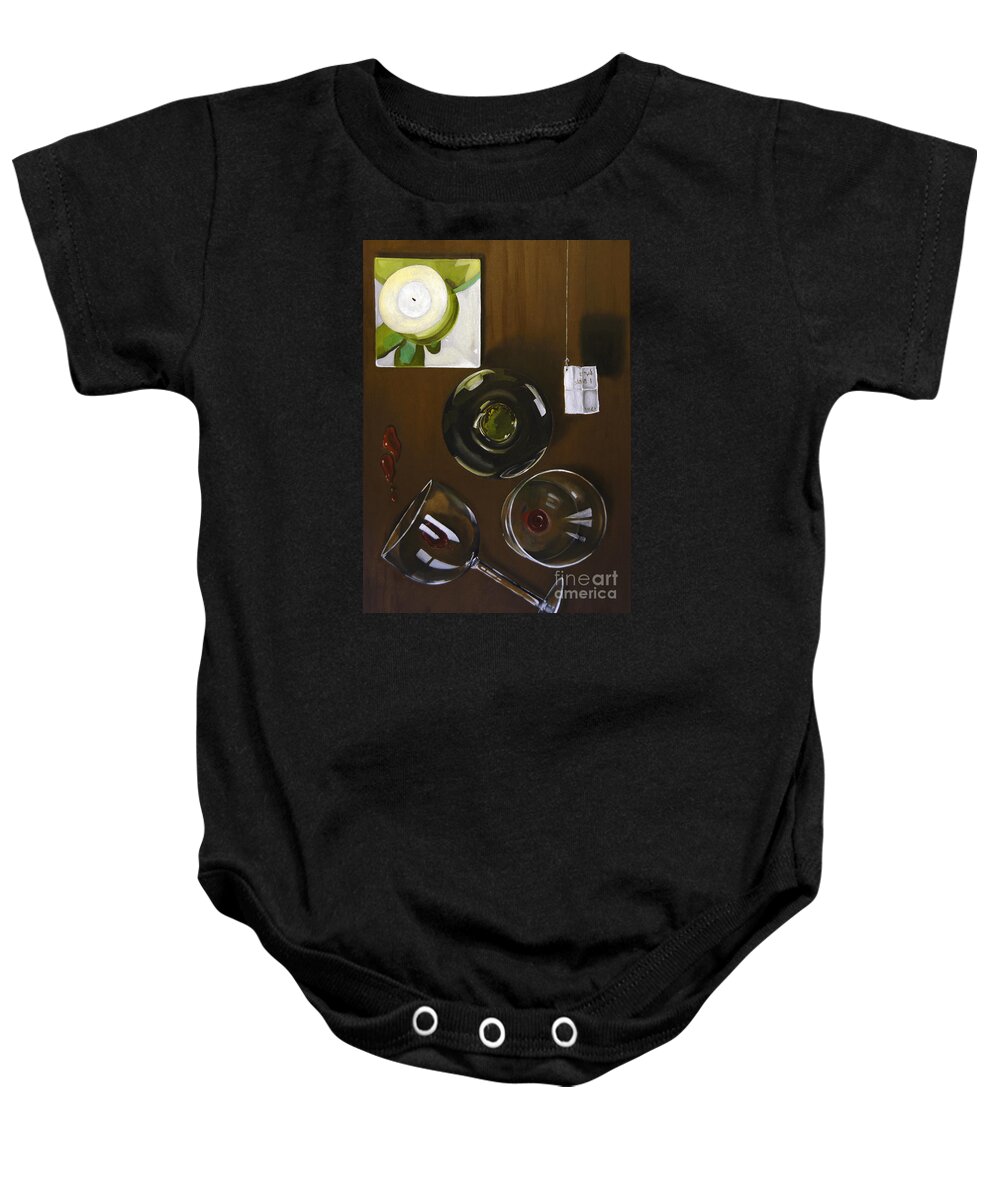 Wine Glasses Baby Onesie featuring the painting All Looked Fine From Our Perspective by James Lavott