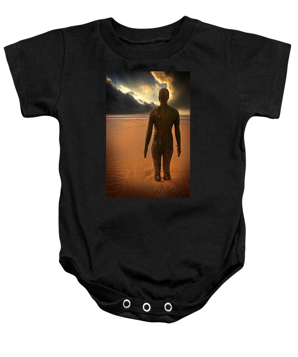 Antony Gormley Baby Onesie featuring the photograph Another Place Number Three by Meirion Matthias