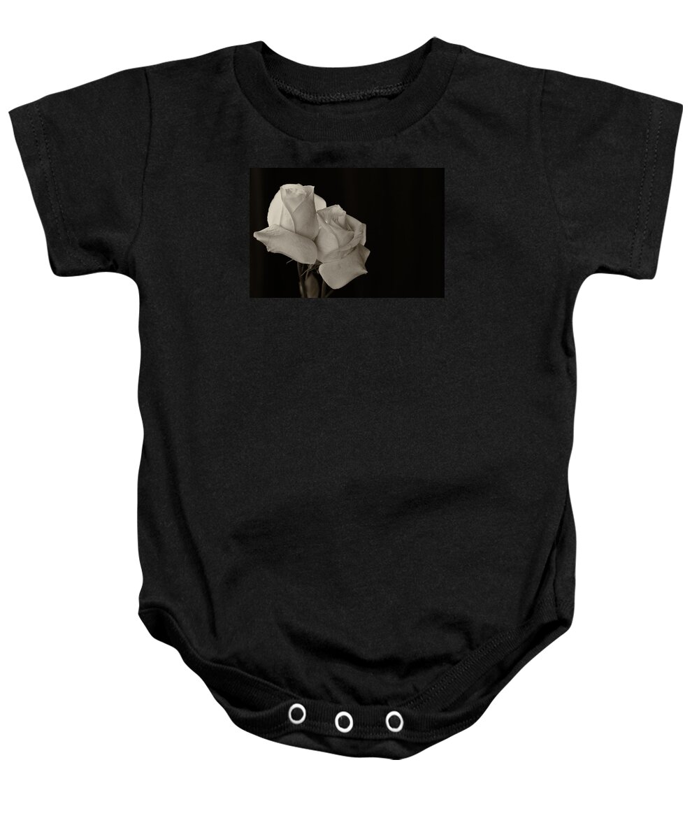 Flower Artwork Baby Onesie featuring the photograph Antique Roses by Mary Buck