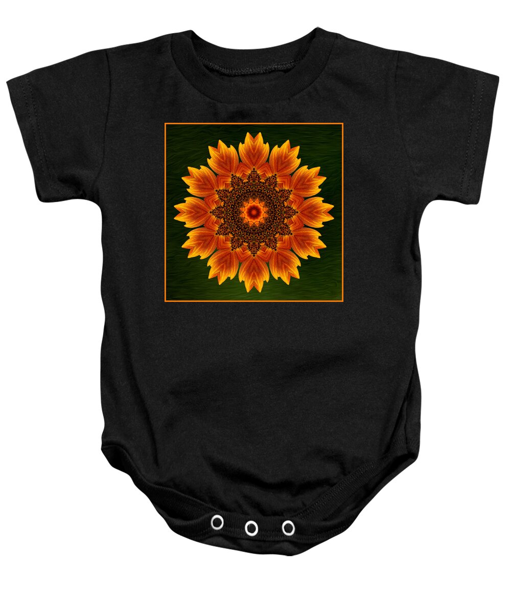 Kaleidoscope Baby Onesie featuring the photograph Artsy Sunflower Kaleidoscope by Liz Mackney