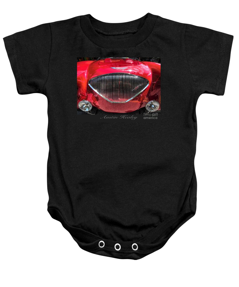 Austin Healey Baby Onesie featuring the photograph Austin Healey by Arttography LLC
