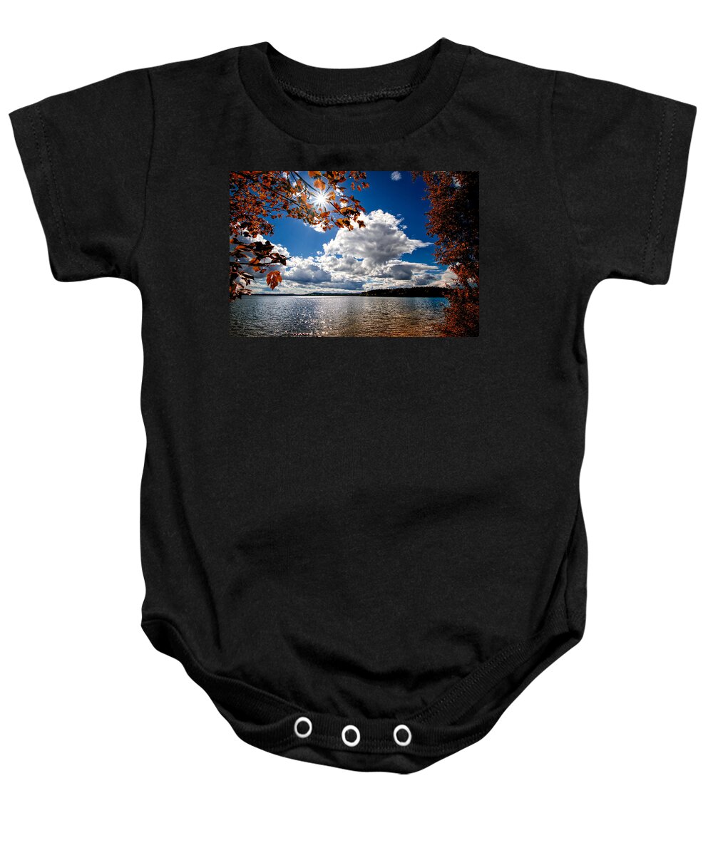 Landscape Baby Onesie featuring the photograph Autumn Confidential by Bob Orsillo