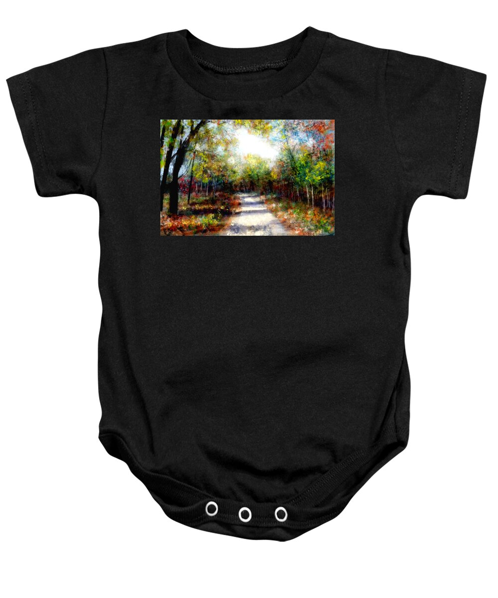 Autumn Baby Onesie featuring the painting Autumn walk 2 by Angie Braun