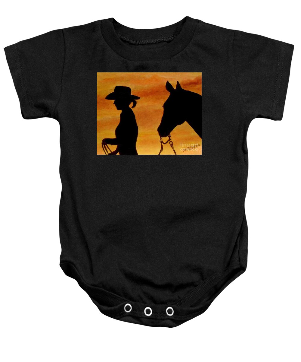 Sunset Baby Onesie featuring the painting Back to the Barn by Julie Brugh Riffey