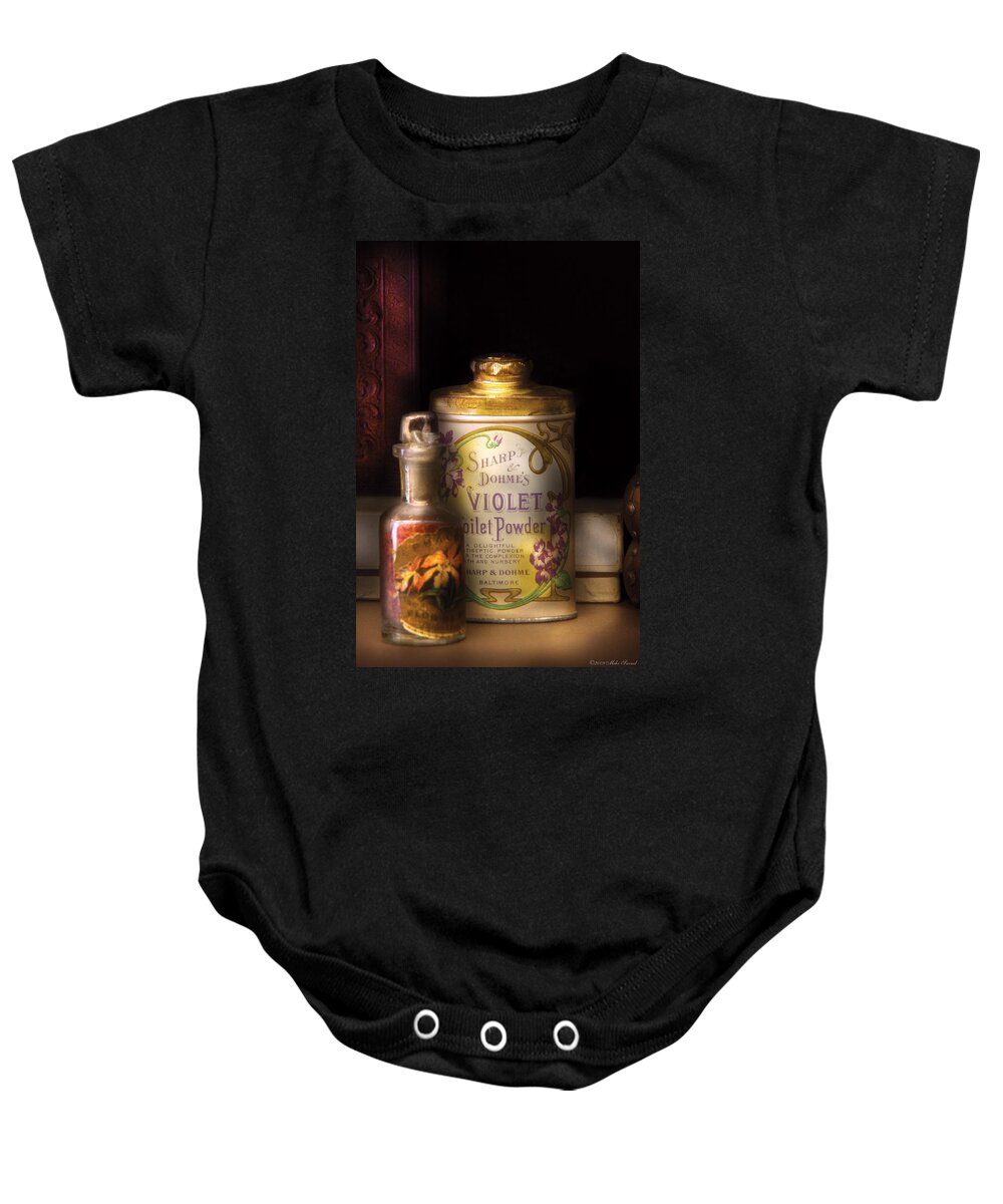 Savad Baby Onesie featuring the photograph Barber - Sharp and Dohmes Violet Toilet Powder by Mike Savad