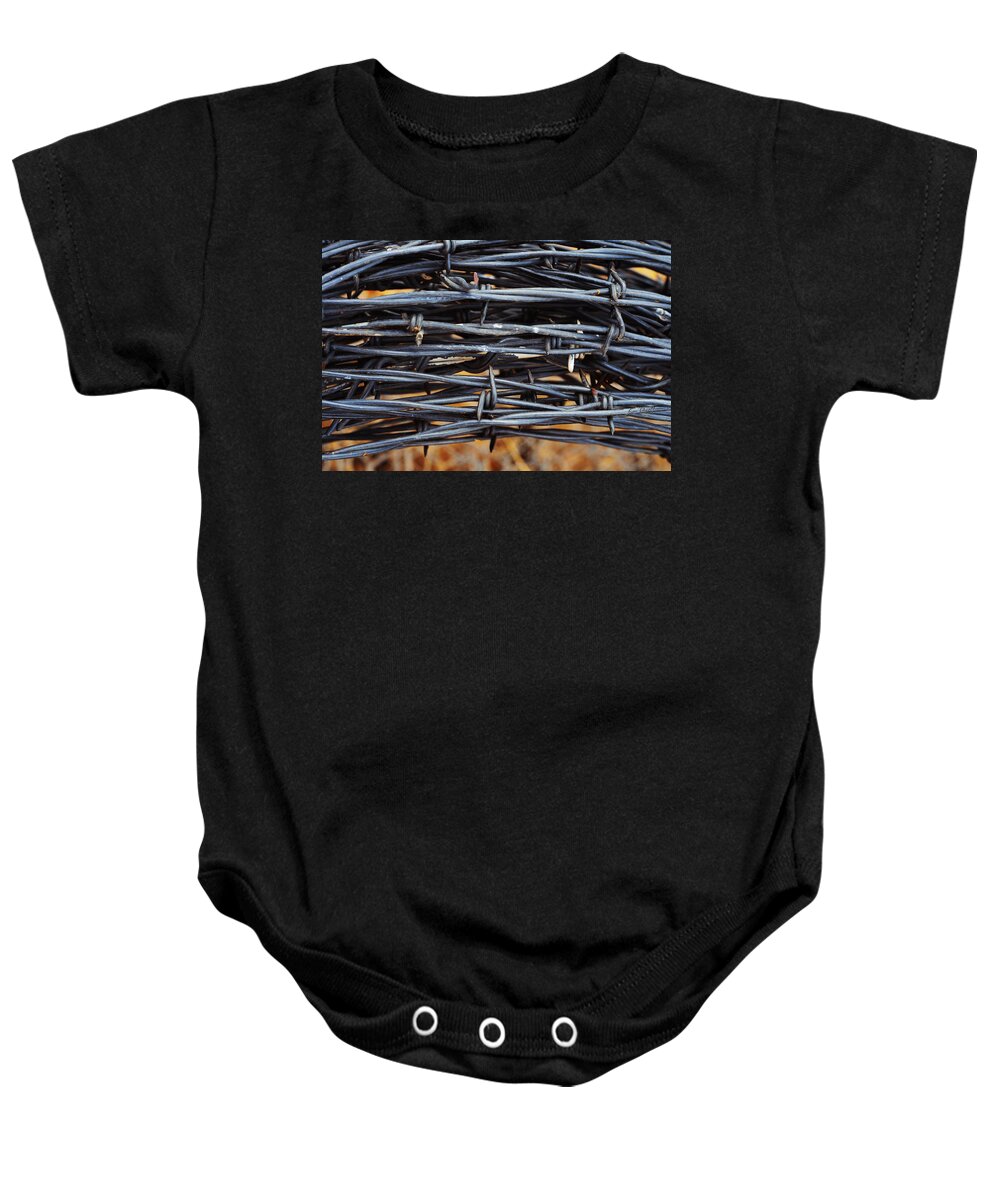 Barbed Wire Baby Onesie featuring the photograph Barbs Wound Tight by Kae Cheatham