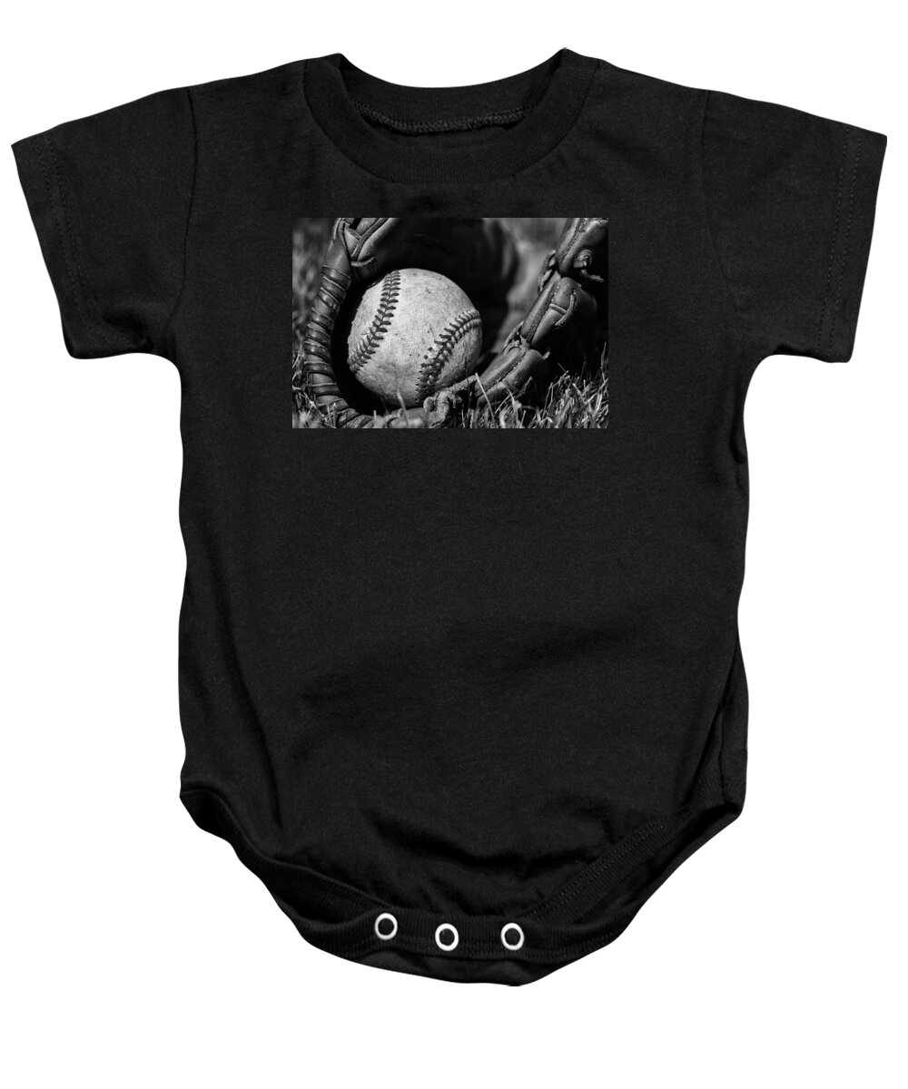 Stitches Baby Onesie featuring the photograph Baseball Gear by Karol Livote