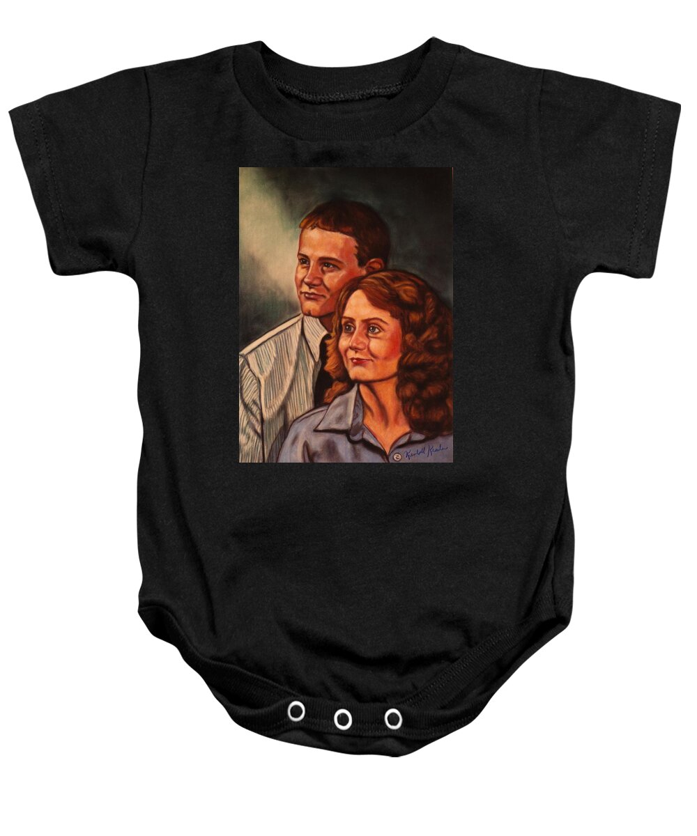 Portrait Baby Onesie featuring the painting Becky and Ron Yearout by Kendall Kessler