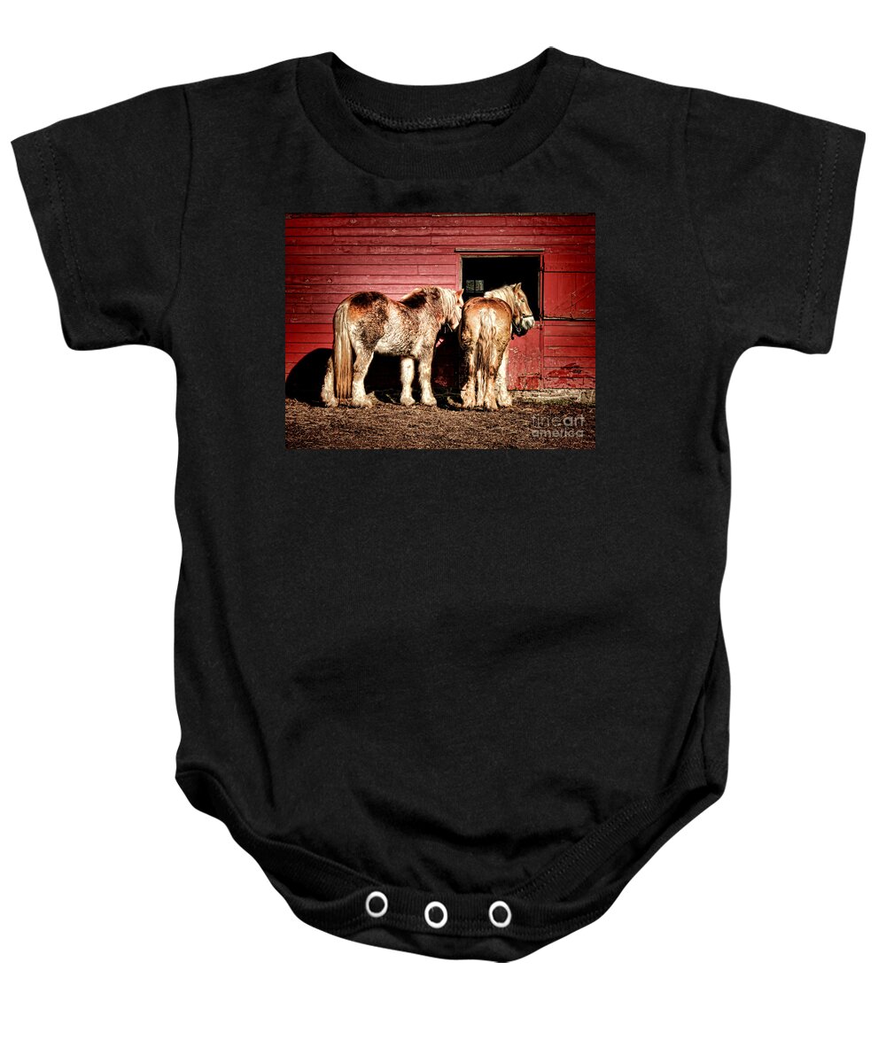Draft Baby Onesie featuring the photograph Big Horses by Olivier Le Queinec