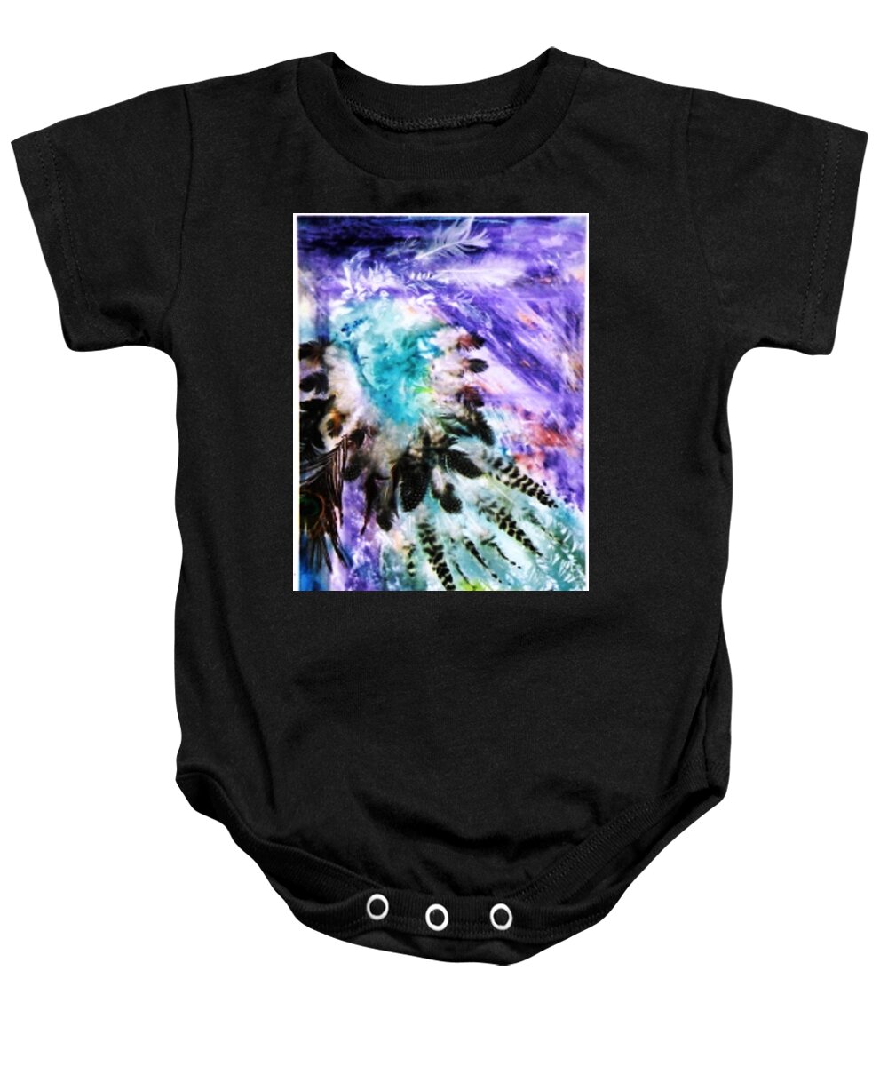 Feathers Baby Onesie featuring the painting Bird Woman by Trudi Doyle
