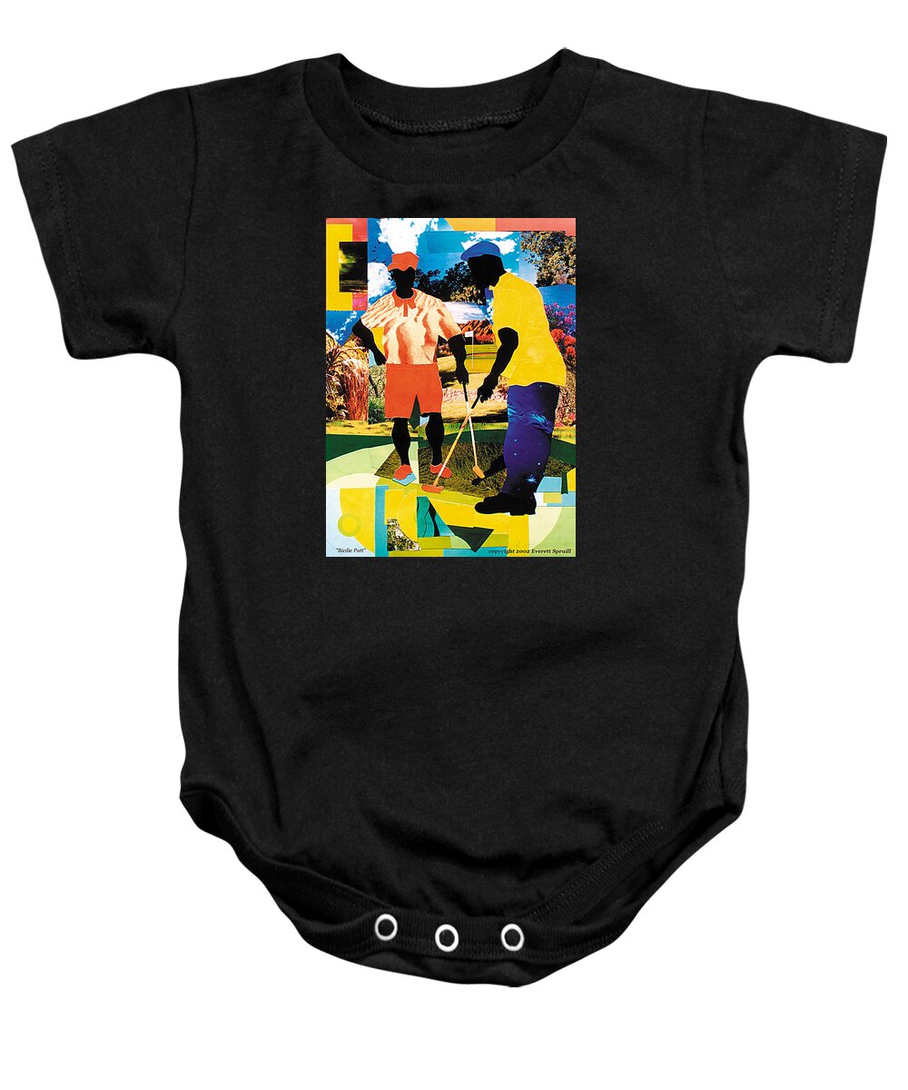 African Mask Baby Onesie featuring the painting Birdie Putt by Everett Spruill